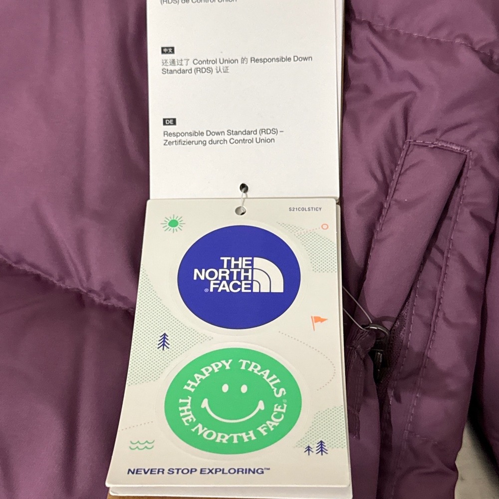 The North Face Girls Pikes Purple Down Puffer Jacket Hooded Fur Trim M 10/12 - Picture 8 of 11